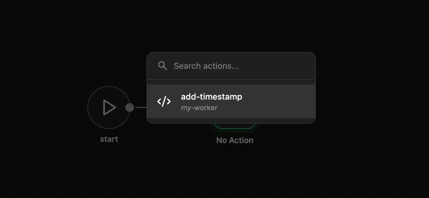 Topology canvas showing the new node wired in: Start -> add-timestamp