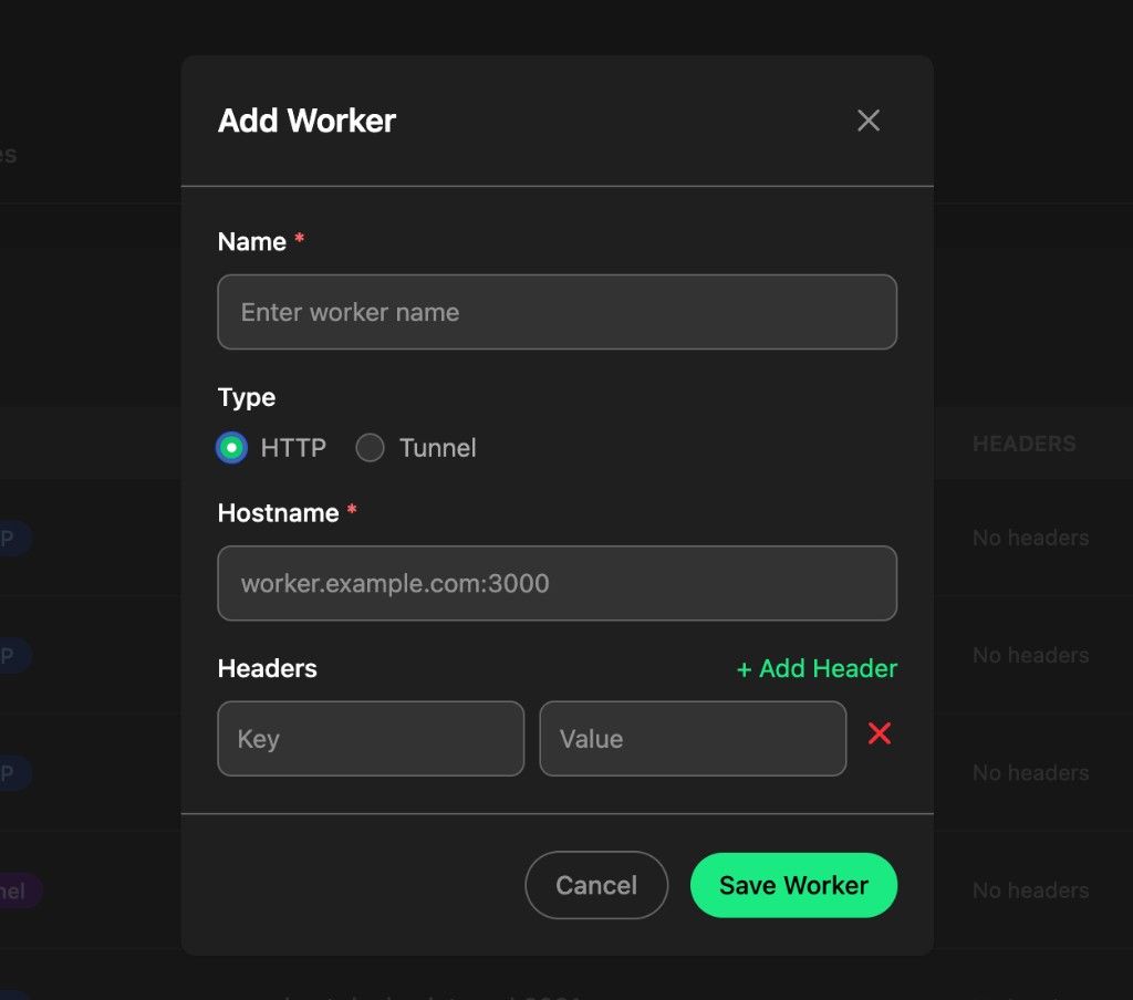 Add Worker dialog