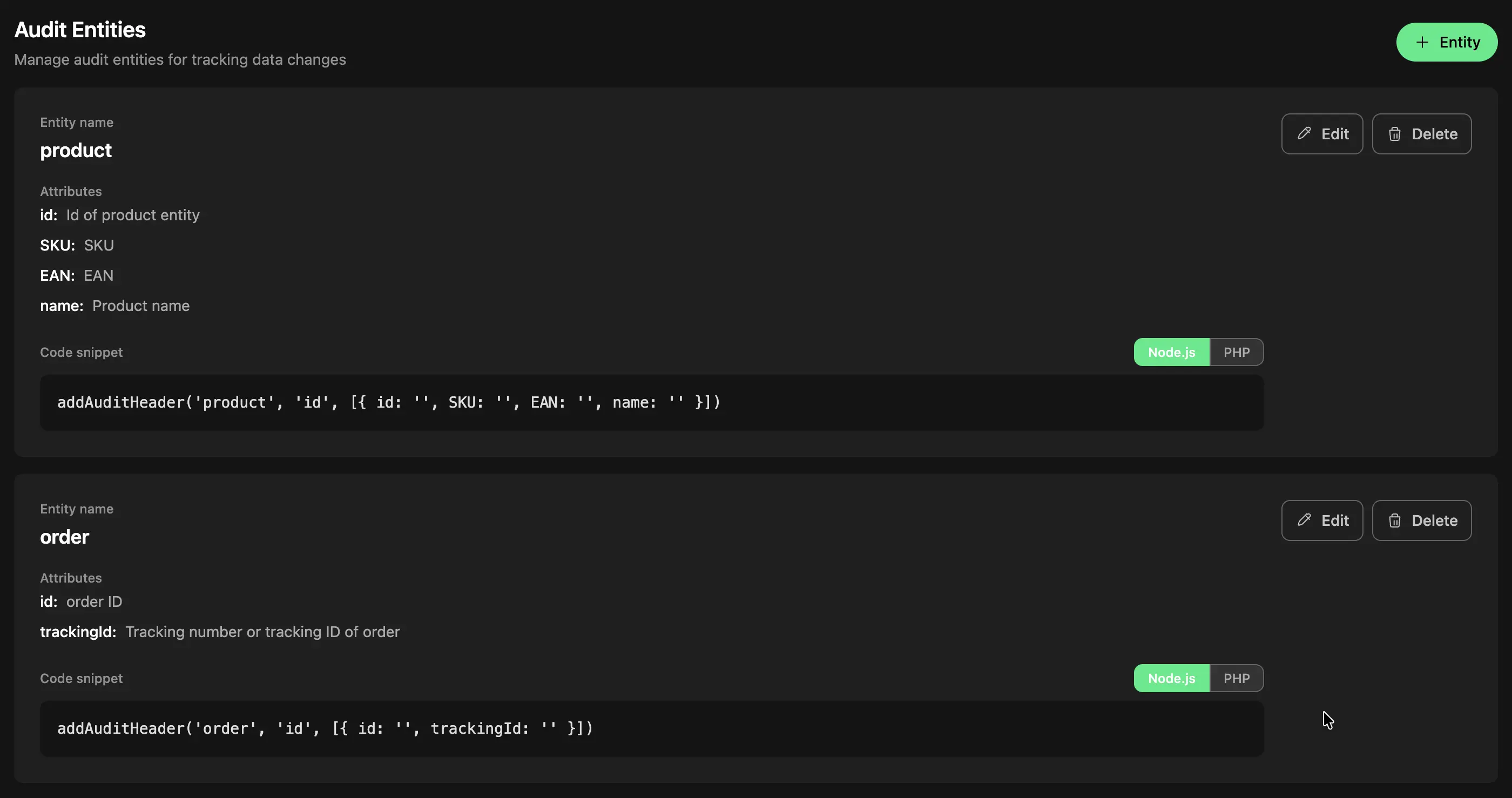 Entity definition in the Admin UI with several searchable attributes